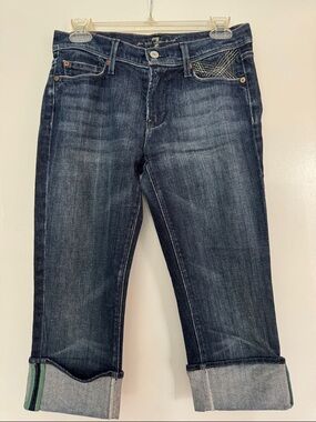 7 For All Mankind Dark Blue Cuffed Cropped Jeans